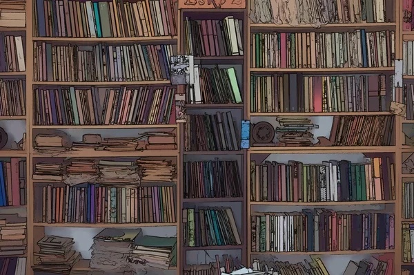книжная полка, много книг, уют, освещение