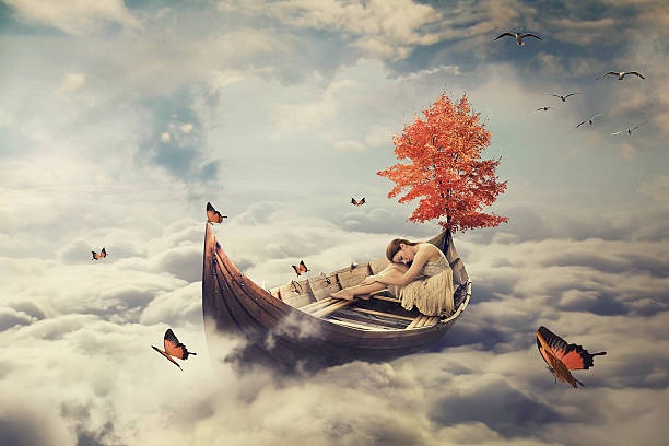 person sleeping, dreaming, surreal, abstract