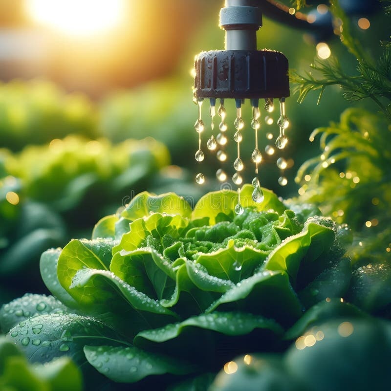 drip irrigation system, vegetables, water droplets