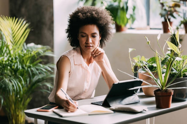 woman,desk,laptop,coffee,plants