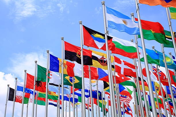 globe, flags, international relations, diplomacy