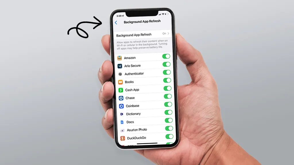 smartphone background app refresh settings, app activity