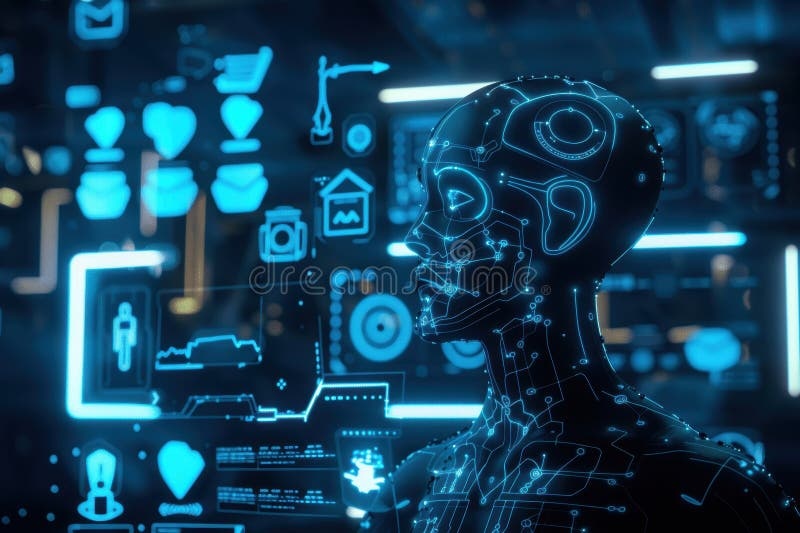futuristic avatar, holographic projection, advanced technology
