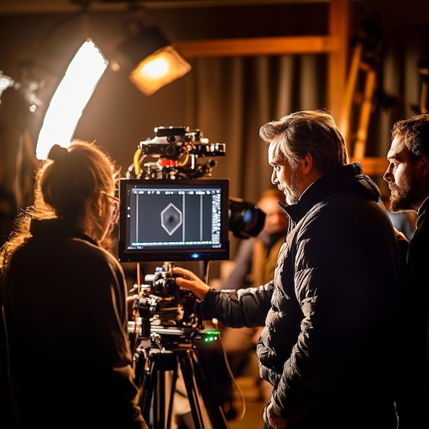 director, film crew, AI interface, futuristic