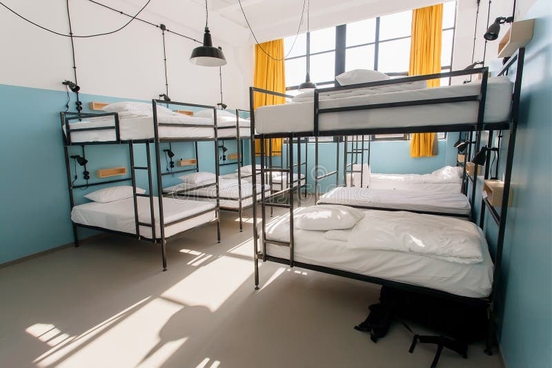 hostel,dormitory,beds,people