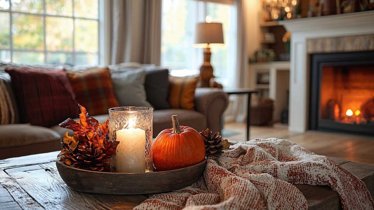living room, cozy, fireplace, candles