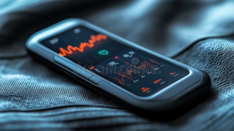 smartphone displaying fitness tracking data, steps, heart rate