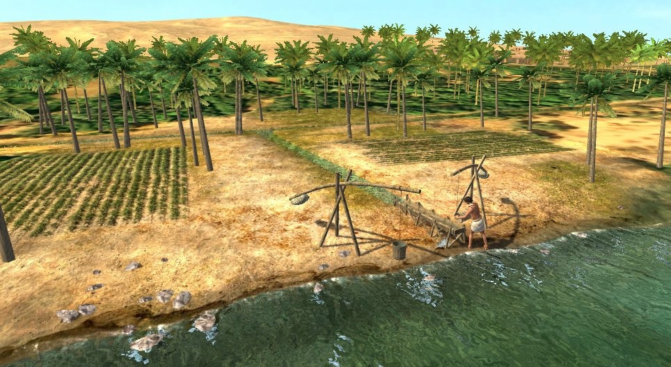 ancient egyptian irrigation system, Nile river, farmland