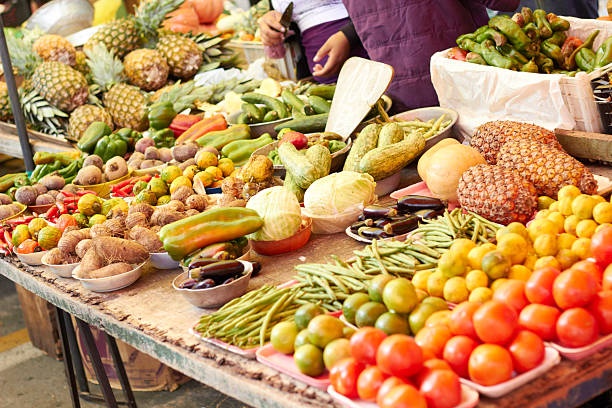 fresh fruits, vegetables, local market