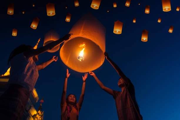 local festival, Thailand, lanterns, people, vibrant