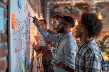 employees collaborating, whiteboard, ideas