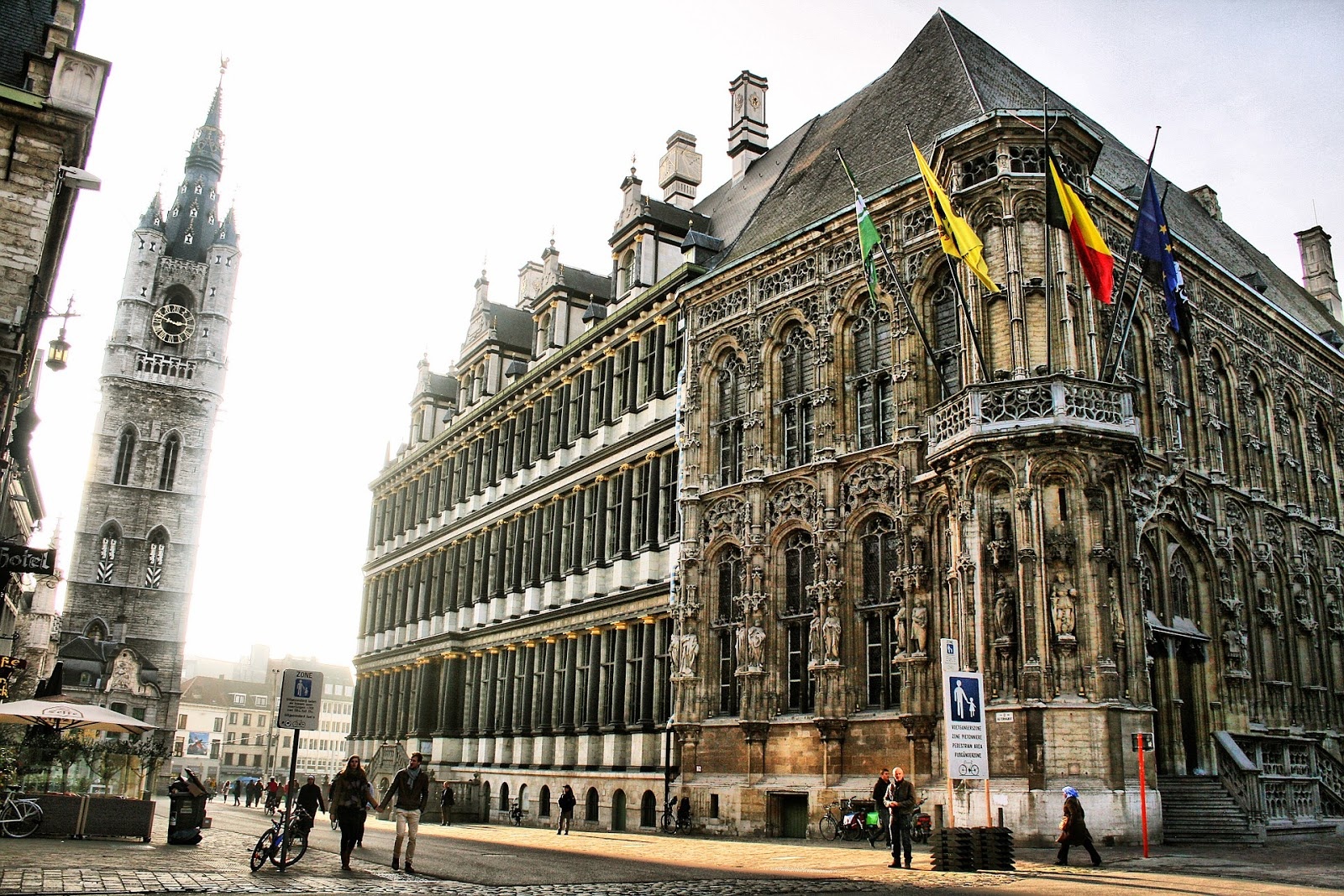 city hall, belgian town, architecture, cobblestone street