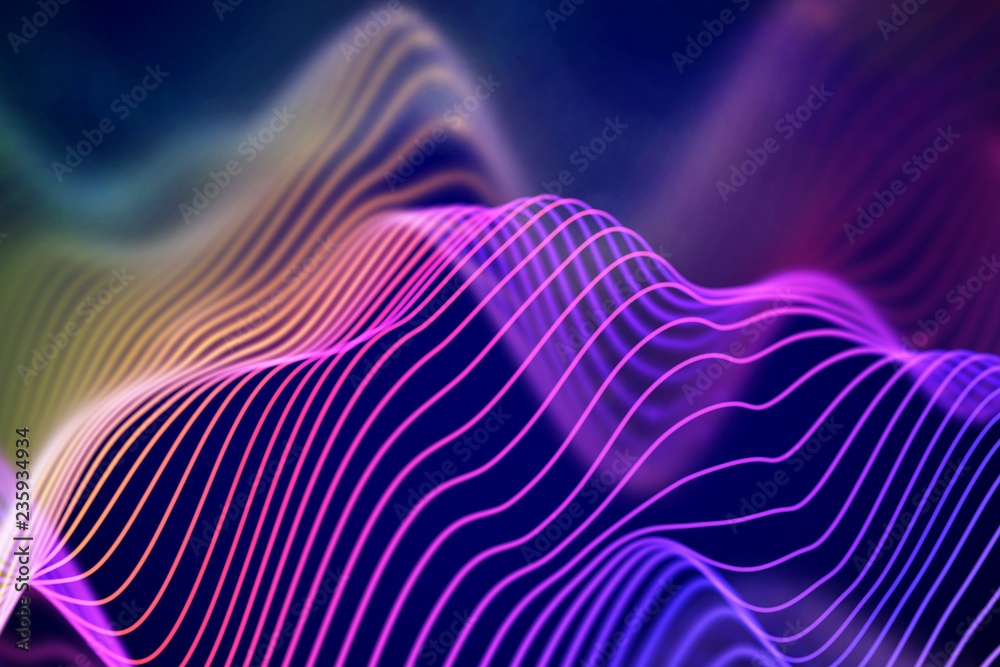 Spatial audio wave visualization, complex, futuristic