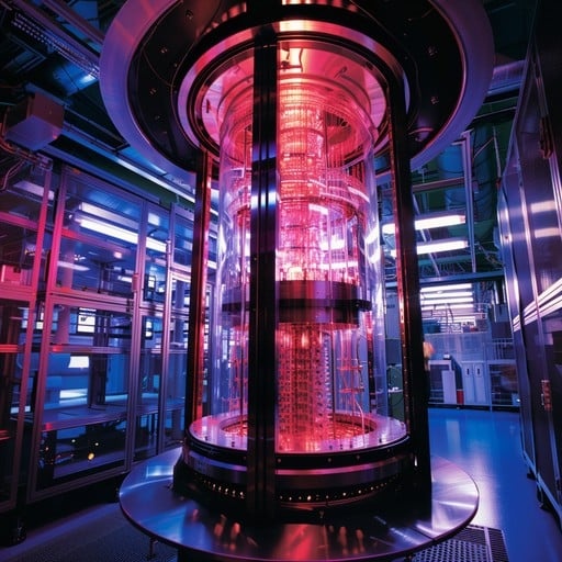 quantum computer, complex, futuristic, data streams