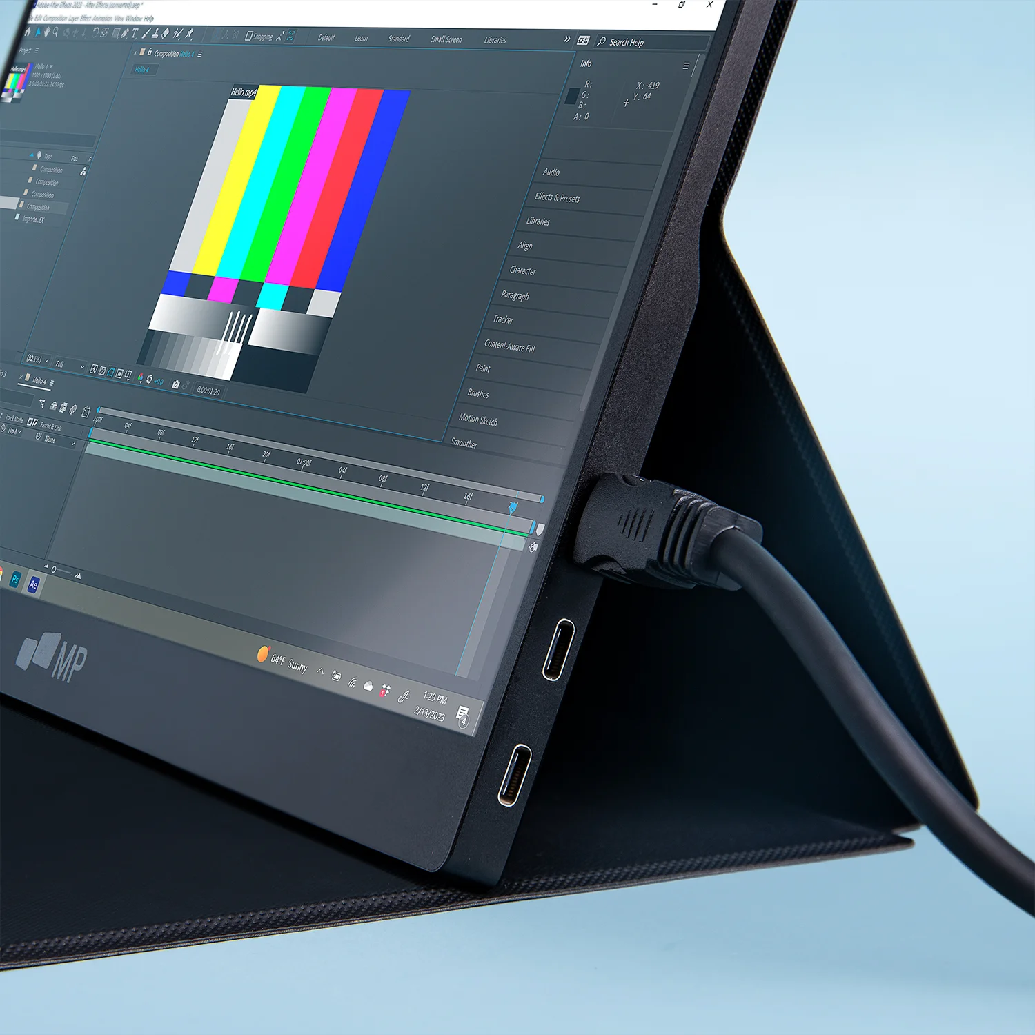 Foldable laptop screen, close-up, crease visible