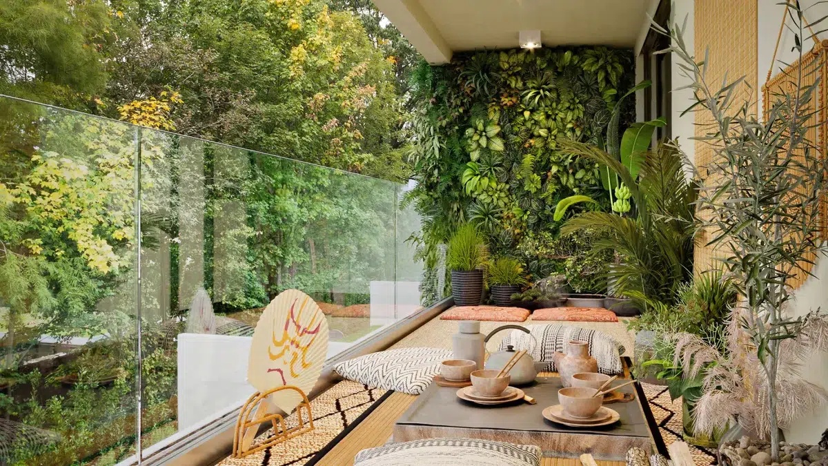 vertical garden,balcony,plants,wood