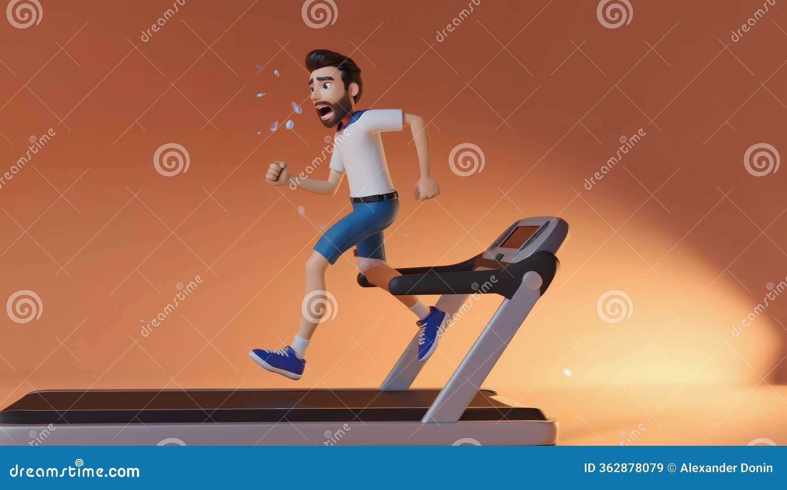 person running on treadmill, frustrated look