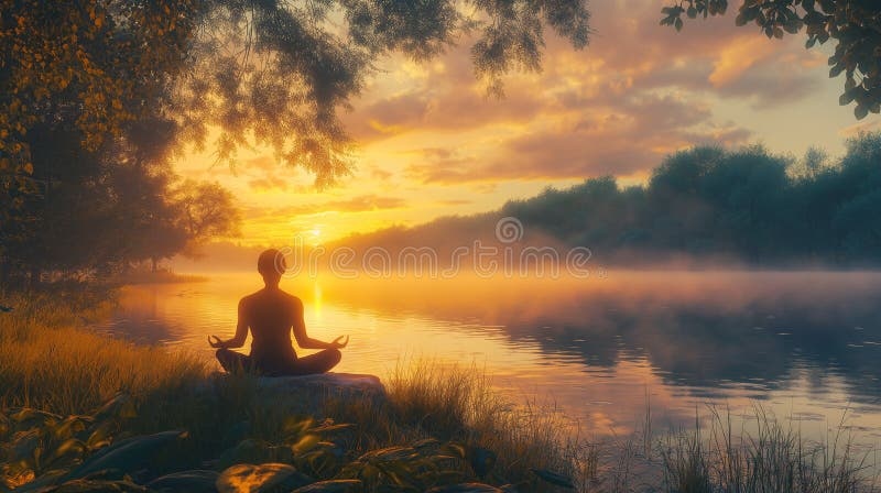 person meditating in nature, peaceful scene