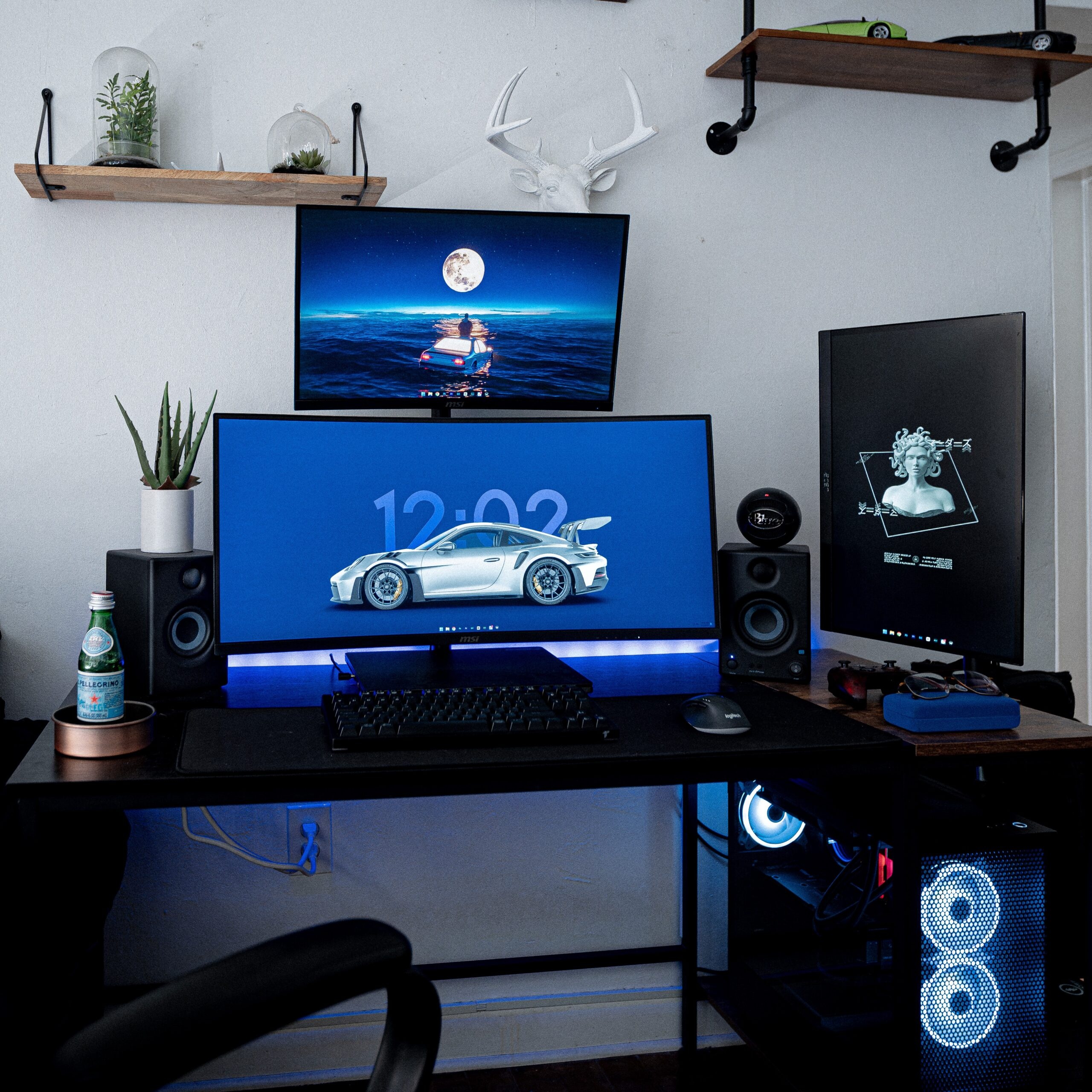workspace,multiple monitors,gadgets,professional