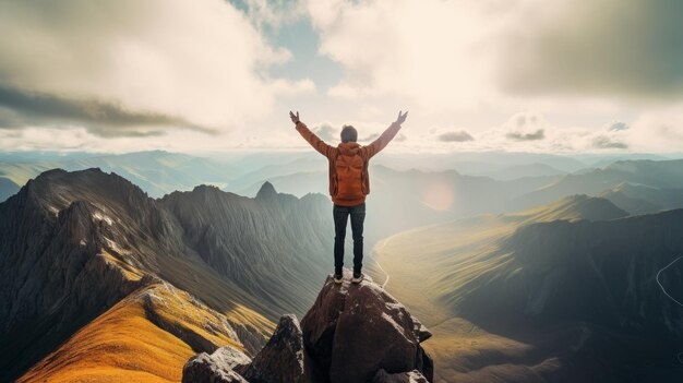 traveler,backpack,mountains,sunrise