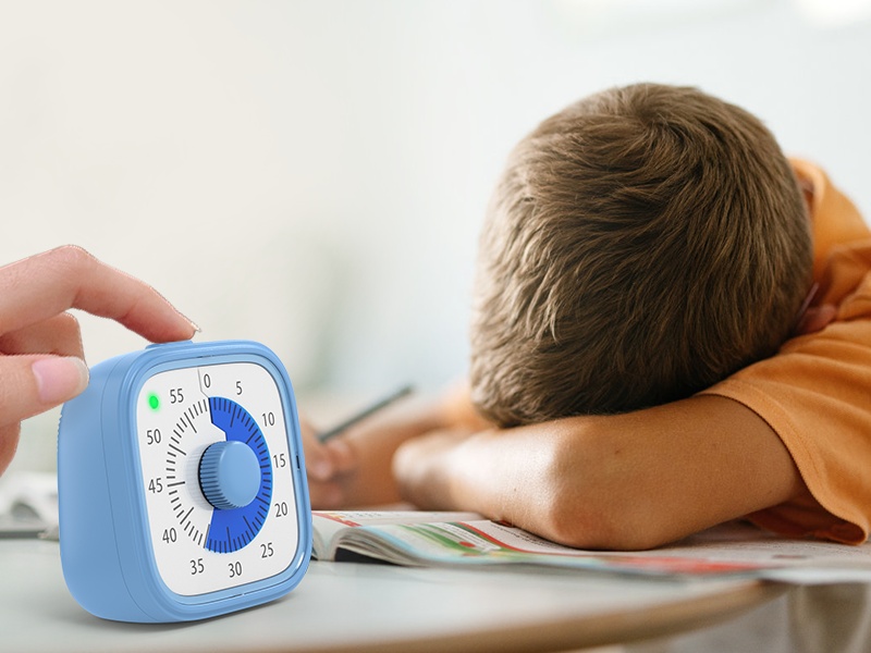 child, timer, desk, focused
