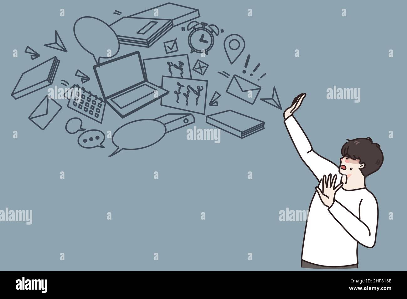 person overwhelmed by screens, stressed, digital overload