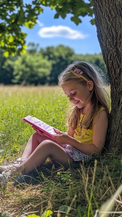 person reading a paper book in a sunny park