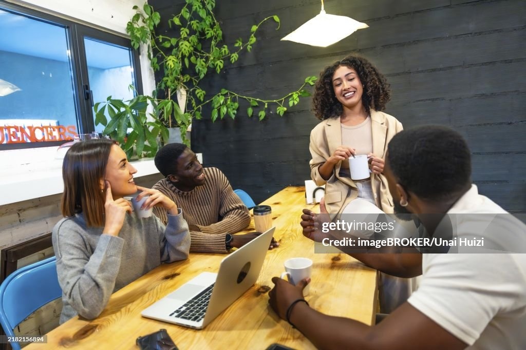 laptop, coffee, coworking space, people