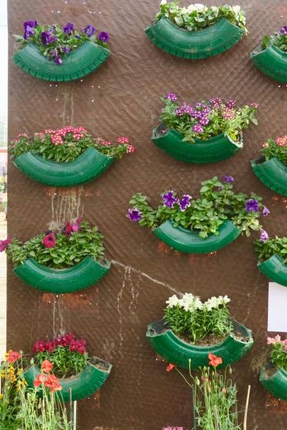 rubber tires,vertical garden,plants,creative
