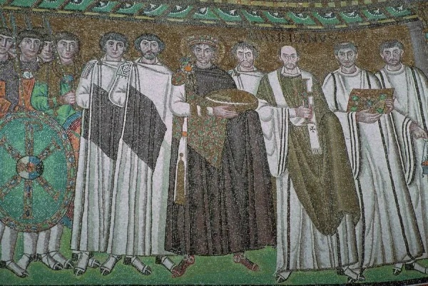 Byzantine mosaic, emperor, court