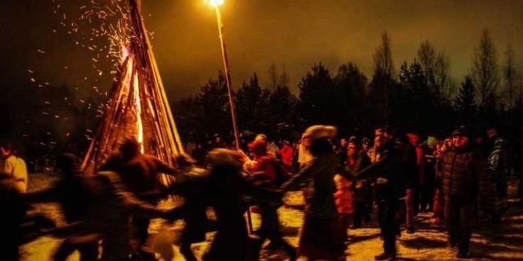 kolada, slavic ritual, fire, people, winter