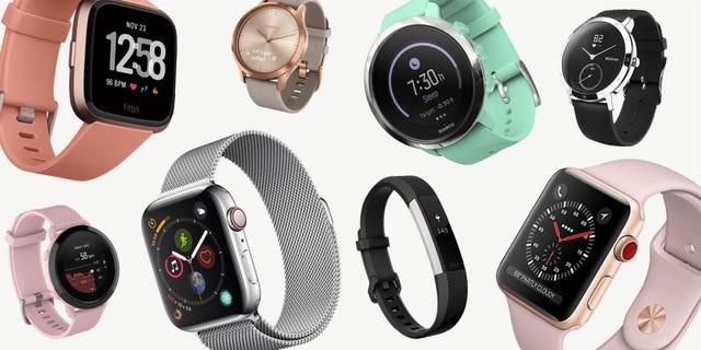 group of smartwatches and fitness trackers