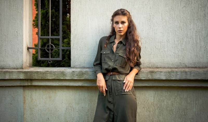 military style outfit, modern, woman, street fashion