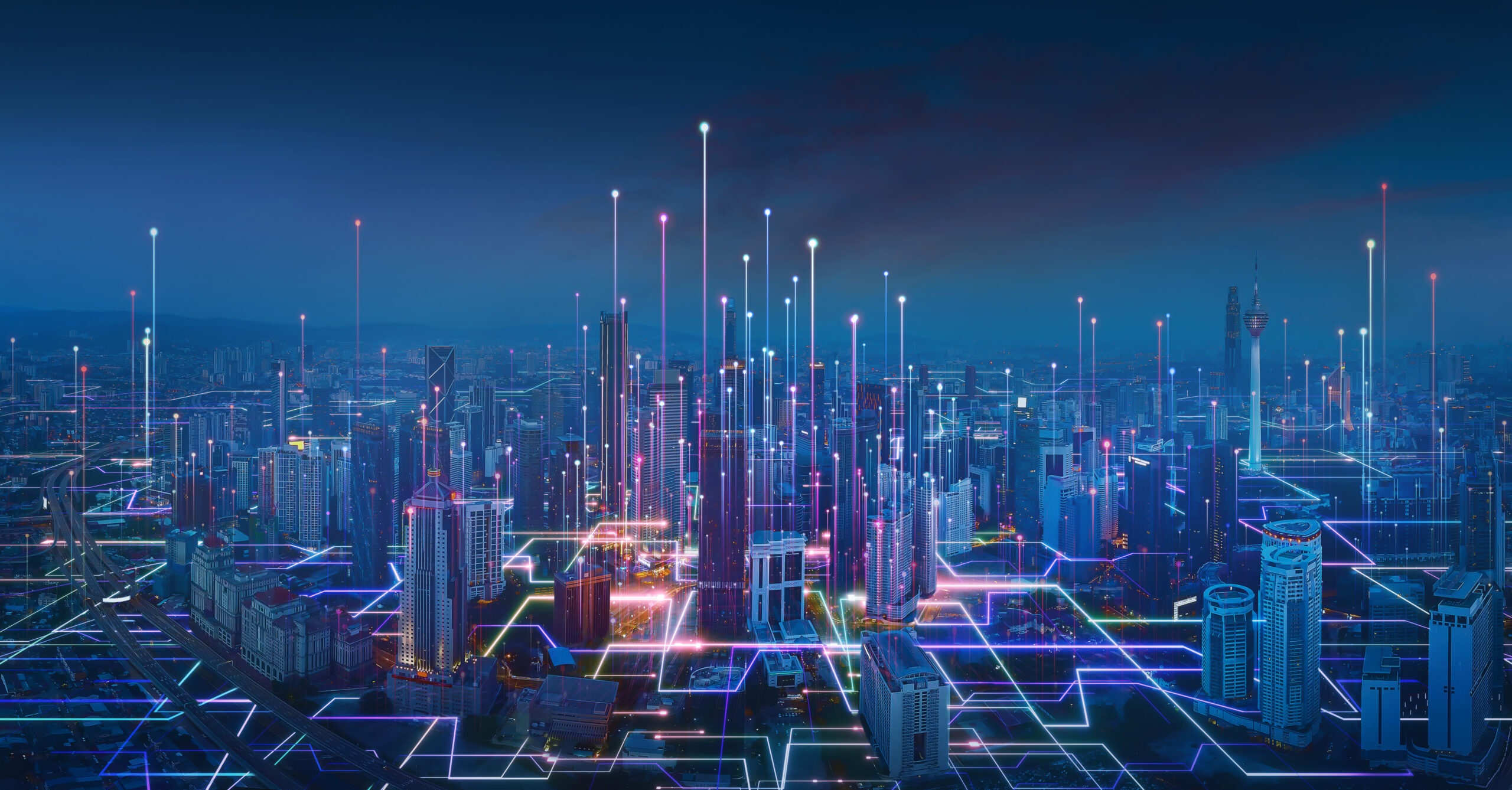 digital twin, futuristic city, data visualization