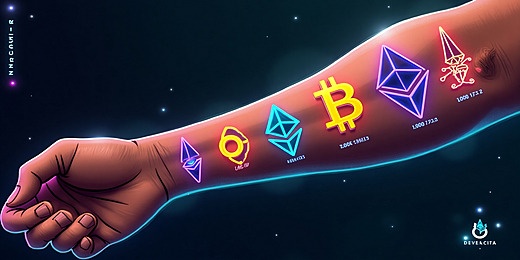 digital coins, futuristic, neon, network
