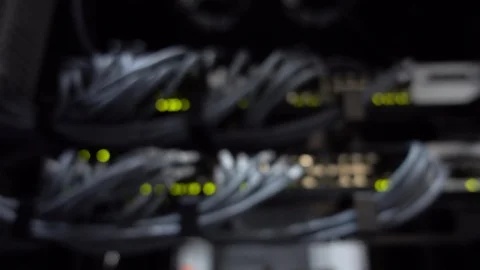 network cables, server room, blinking lights