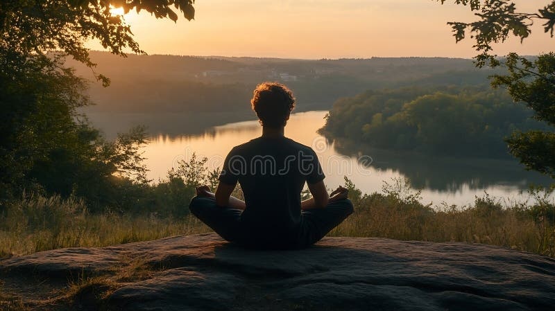 person meditating, calm, peaceful, nature background