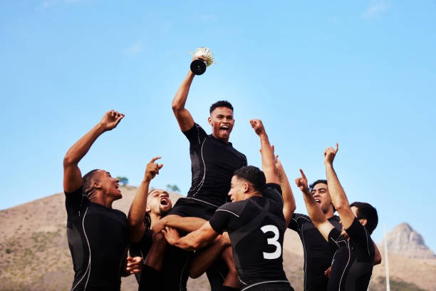 team, celebrating, victory, sports field