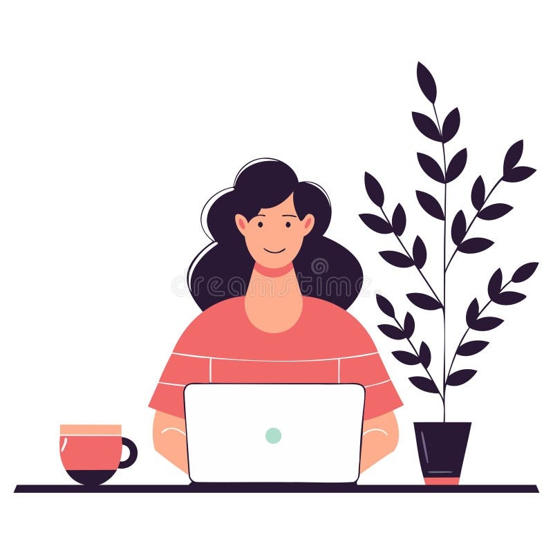 person using laptop, creative workspace, coffee, plants