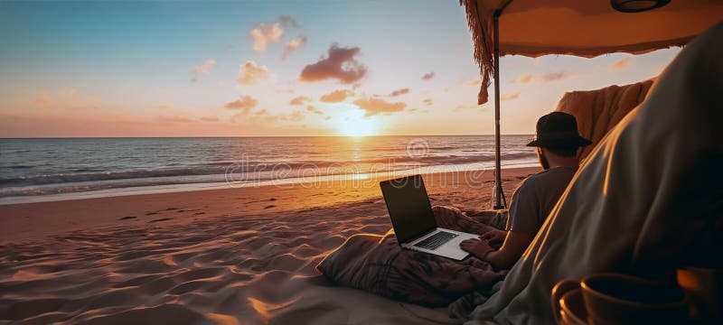 laptop,beach,sunset,travel,work