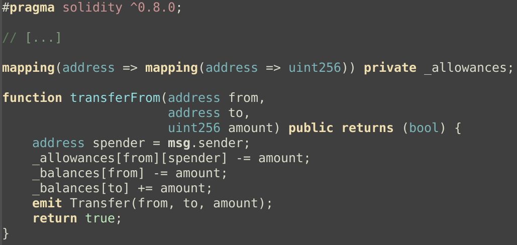 approve and allowance example solidity code