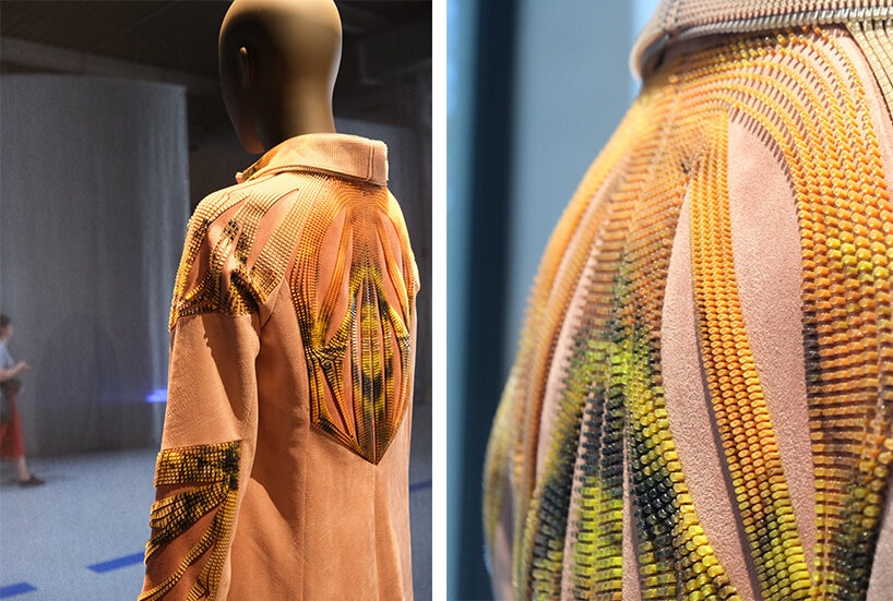 3d printed clothing, futuristic design, traditional patterns, digital art