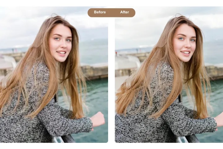 remini app interface, portrait restoration, before and after comparison