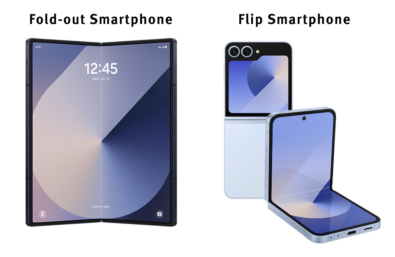 folded and unfolded smartphone, comparison view