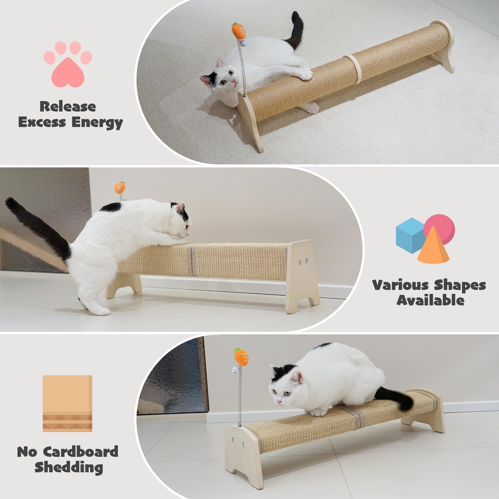 various cat scratching posts, sisal, cardboard, angled