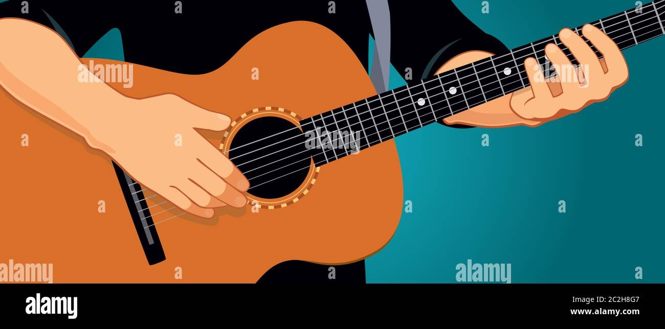 hands playing guitar, close up