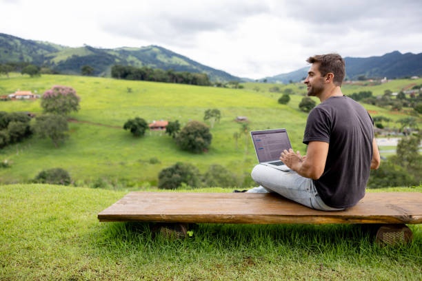 person,happy,laptop,nature