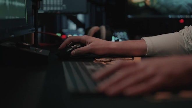 laptop, hands, keyboard, video editing