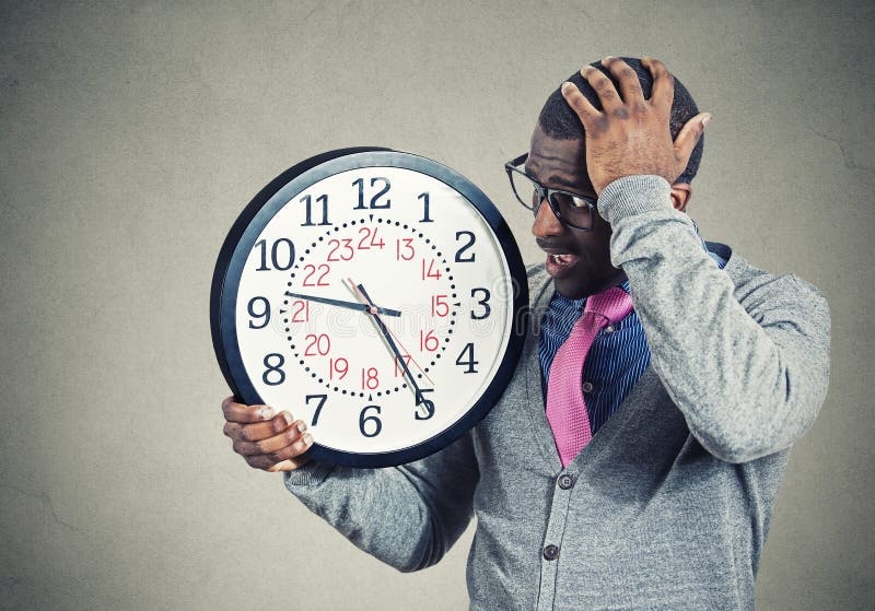 Clock, time running out, stressed businessman