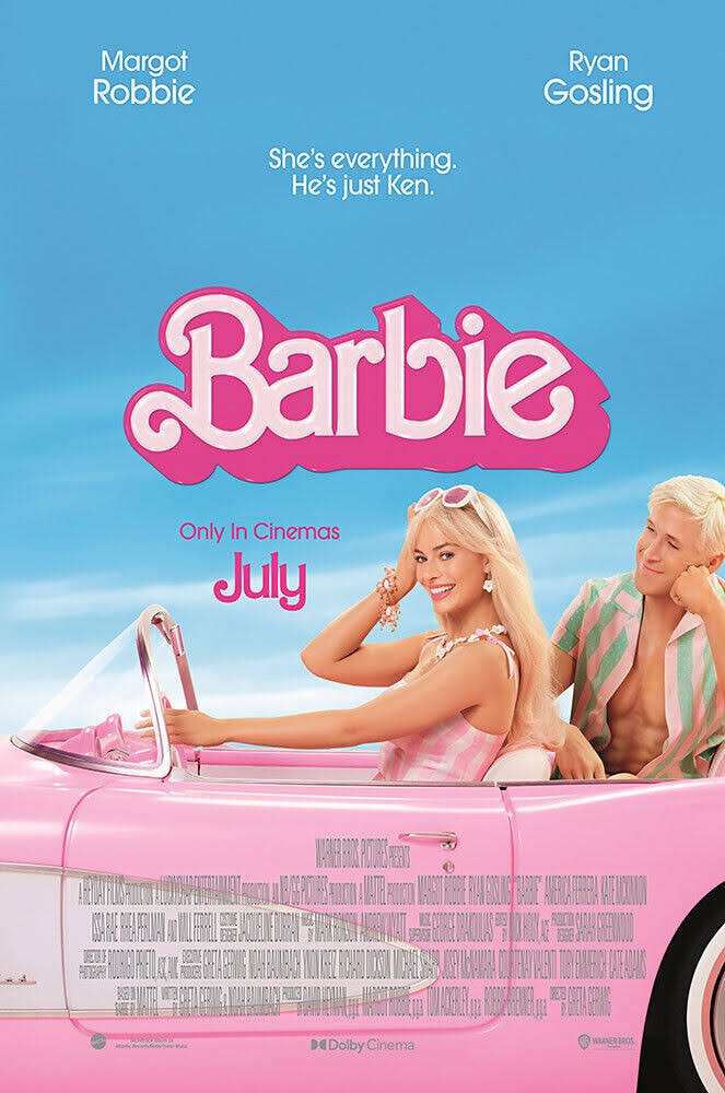 barbie movie poster, pink, margot robbie, ryan gosling